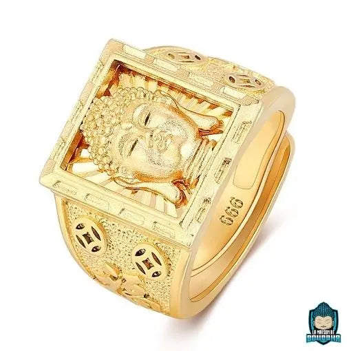 Bague-Bouddha-Or-metal-dore-gravee-tete-de-Bouddha-reglable-La-Maison-de-Bouddha