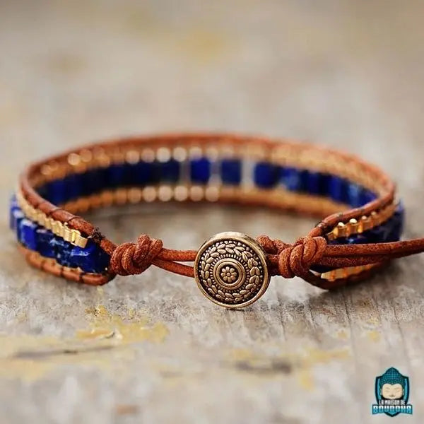 Bracelet Cuir et Lapis Lazuli  La Maison de Bouddha