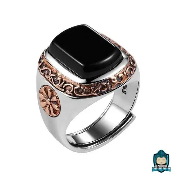 Grosse Bague Argent avec Pierre Noire