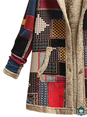 Manteau-a-capuche-ethnique-imprime-patchwork-coton-polyester-doublure-fourree-fermeture-a-boutons-2-poches-laterales
