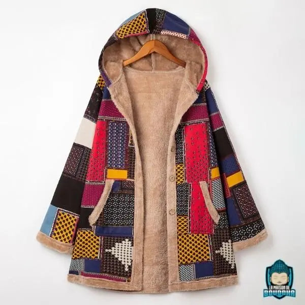 Manteau-capuche-coton-imprime-ethnique-polyester-fourre-a-l-interieur-fermeture-a-bouton-La-Maison-de-Bouddha