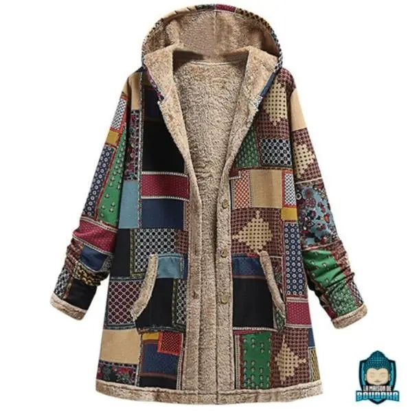 Manteau-ethnique-a-capuche-femme-coton-polyester-doublure-fourree-fermeture-a-boutons-La-Maison-de-Bouddha