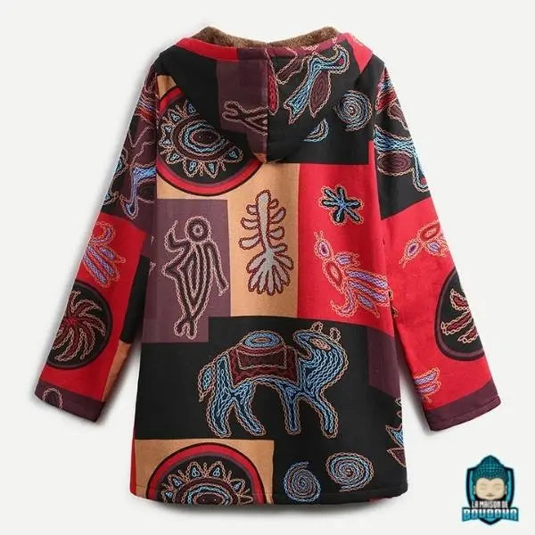 Manteau-femme-grande-taille-style-ethniques-a-capuche-en-coton-polyester-fourre-a-l-interieur-fermeture-zippee-vue-de-dos