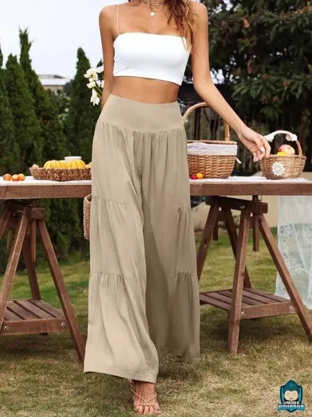 Pantalon-fluide-palazzo-ete-Kaki-en-coton-vue-de-devant-La-Maison-de-Bouddha