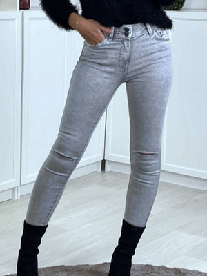 Pantalon-jeans-slim-femme-pas-cher-lacere-aux-genoux-en-coton-et-elasthane-2-poches-cotes-vue-devant