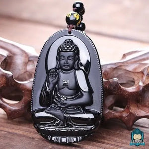 Pendentif-Bouddha-Noir-perle-ronde-obsidienne-posture-mudra-abhaya-croix-svastika-offrande-La-Maison-de-Bouddha