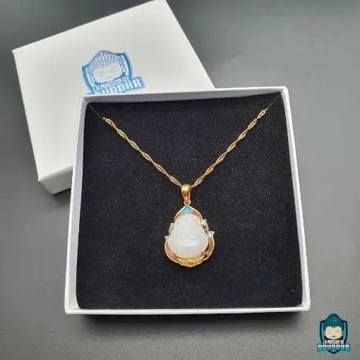 Pendentif Bouddha En Jade - Collier Porte-bonheur, Amulette, Bouddha Rieur, Bijou Spirituel