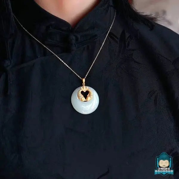 Gammaeon Pendentif Bouddha Jade Feng Shui - Collier Pierre Jade Naturelle Porte Bonheur