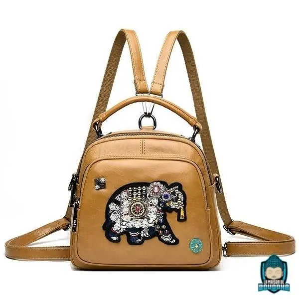 Petit-Sac-Bandouliere-Cuir-Rouge-Motif-Elephant-Brode-multi-fonctions-sac-a-main-a-anse-ou-sac-a-dos