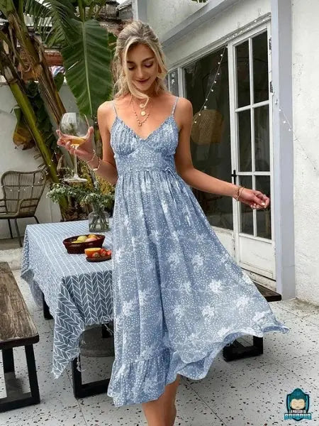 Robe-longue-fleurie-fluide-bretelle-fine-bandeau-fronce-sous-poitrine-La-Maison-de-Bouddha