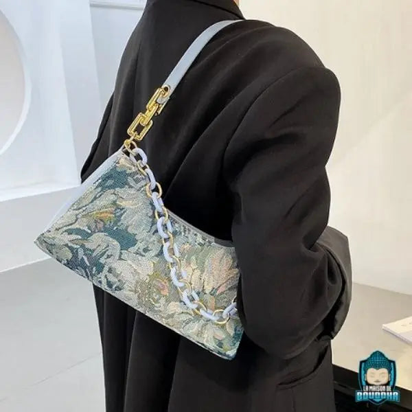 Sac Baguette Tendance Ethnique Bleu