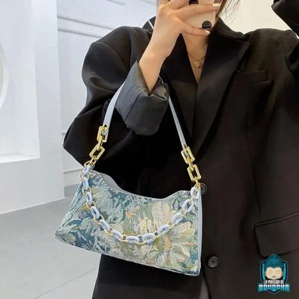 Sac Baguette Tendance Ethnique Bleu