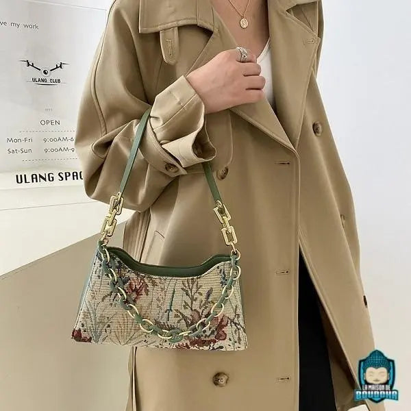 Sac Baguette Tendance Ethnique Vert