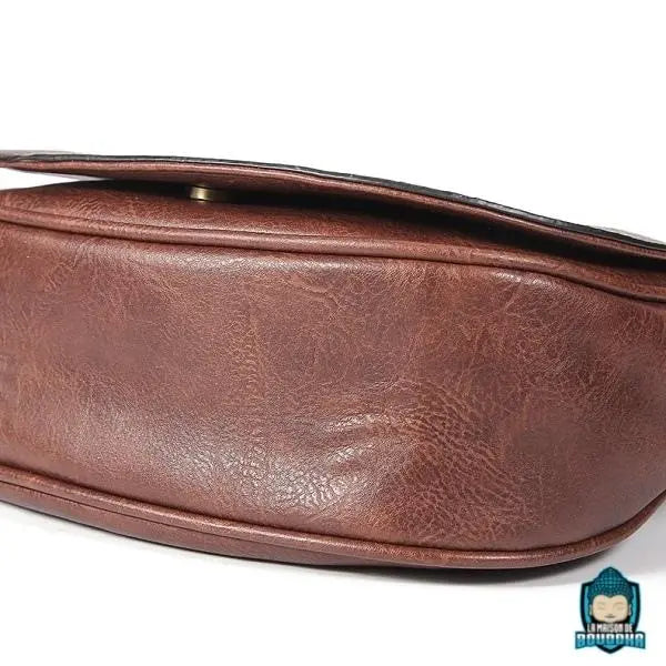 Sac-Bandouliere-Besace-Cuir-Marron-Synthetique-Motif-Ethnique-dessous-du-sac