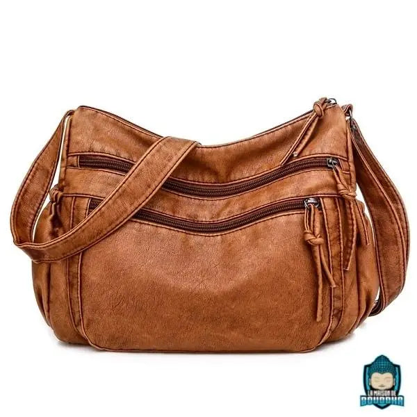 Sac Cuir Bandoulière Besace Femme Marron Clair - Main Image