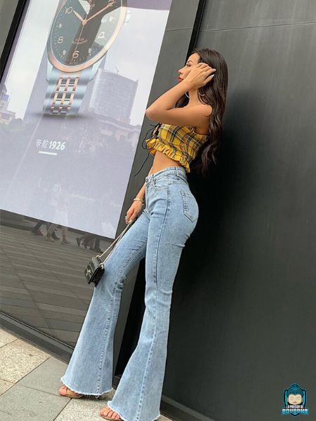 jean denim flare taille haute