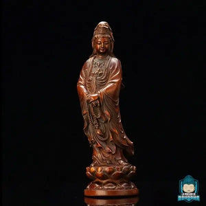 Statue-Bodhisattva-Guanyin-Debout-en-Bois-de-Buis-fonce-2-versions-10-cm-et-30-cm-La-Maison-de-Bouddha