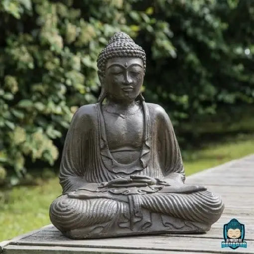 Statuette Bouddha assis position offrande brun H42 cm
