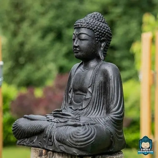 Statue Bouddha Assis Namaste Jardin Extérieur Noir Antique 100cm