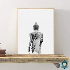 Tableau-Bouddha-Noir-et-Blanc-Thailandais-debout-de-dos-imprimee-Canvas-en-coton-et-polyester-La-Maison-de-Bouddha