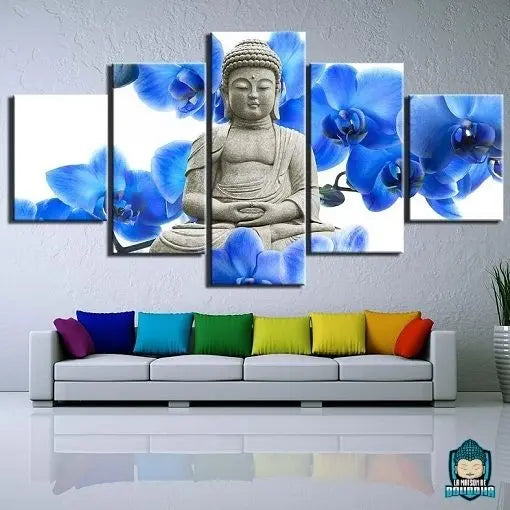 Tableau Bouddha Fleur Orchidée bleue