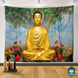 Tapisserie-Murale-Bouddha-Dore-tenture-en-polyester-La-Maison-de-Bouddha
