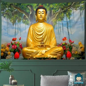 Tapisserie-Murale-Bouddha-Dore-tenture-en-tissu-polyester-La-Maison-de-Bouddha