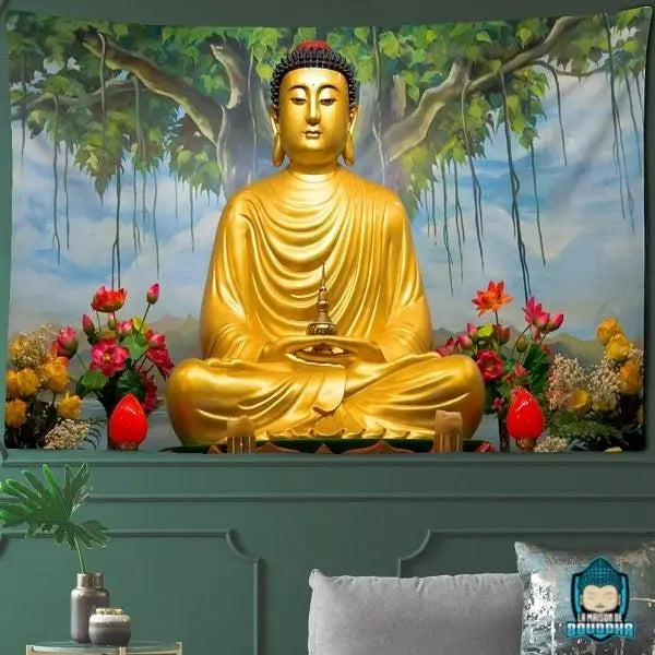 Tapisserie Murale Bouddha 3D - Tissu Décoratif 180x230 Cm - 100% Polyester - Pour Chambre, Salon, Décoration Murale - 11