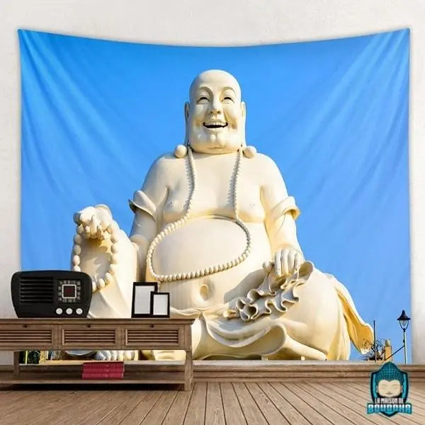 Tapisserie-Murale-Bouddha-Rieur-tenture-fabriquee-en-polyester