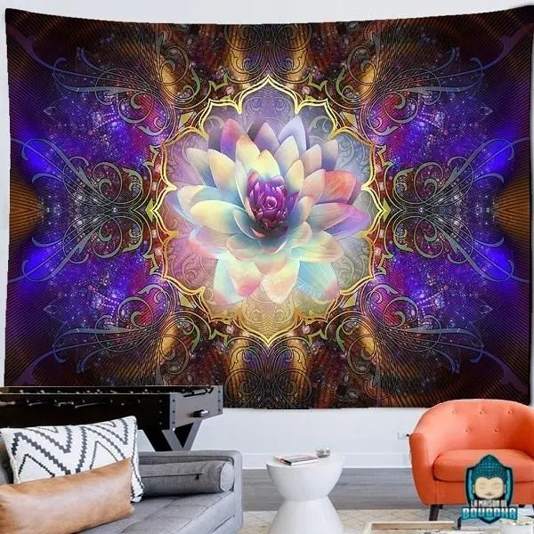 Tentur Murale Fleurs De Lotus 40x60 Cm - Tissu Polyester, Motifs Colorés Yoga Méditation - Déco Chambre Salon