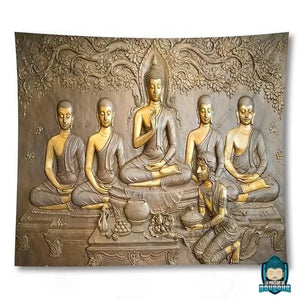 Tenture-Bouddhiste-Tibetain-tapisserie-murale-en-polyester-couleurs-or-cuivre-toile-imprimee-3-D-illustration-Bouddha-et-bodhhisattvas
