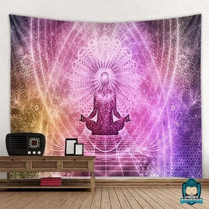 Tenture-Meditation-muticolore-rose-violet-or-blanc-tapisserie-murale-toile-tissu-en-polyester