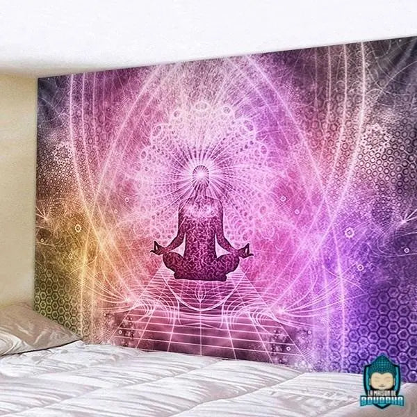 Tenture-Meditation-muticolore-rose-violet-or-blanc-toile-tissu-en-polyester-La-Maison-de-Bouddha