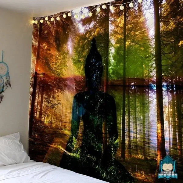 Tenture-Murale-Bouddha-Esprit-de-la-Foret-tenture-murale-ombre-bouddha-foret-toile-en-polyester-imprimee