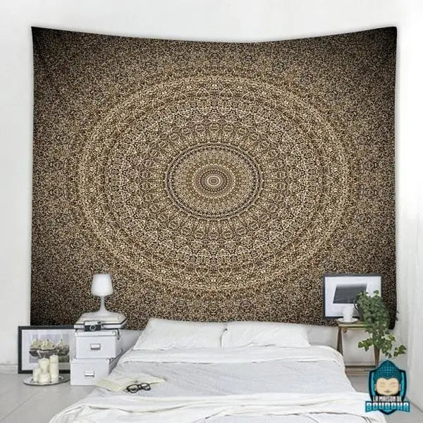 Tenture-Murale-Indienne-Mandala-en-polyester-coloris-marron