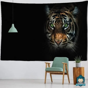 Tenture-Murale-Tigre-tapisserie-en-polyester-demonstration-tete-de-tigre-sur-toile-noire
