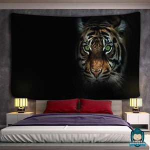 Tenture-Murale-Tigre-tapisserie-en-polyester-illustration-tete-de-tigre-sur-toile-noire