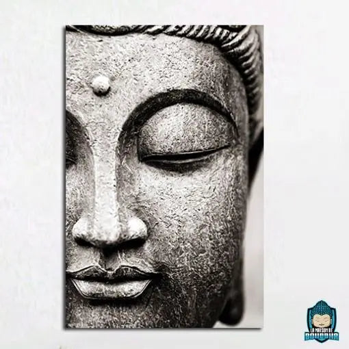 Toile-Bouddha-Gris-1-piece-vertical-rectangulaire-visage-de-Bouddha