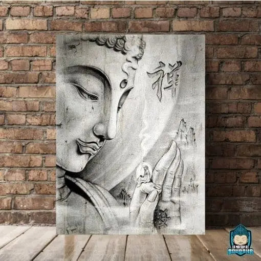 Tableau sur toile en 5 panneaux décoration murale image imprimée cadre en  bois à suspendre Bouddha