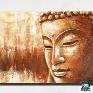 Toile-Peinture-Bouddha-zoom-visage-de-Bouddha-tons-beige-marron-clair-1-piece-canvas-230-grammes-