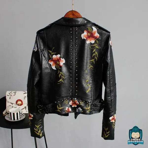 Veste cuir ethnique noir pour femme La Maison de Bouddha