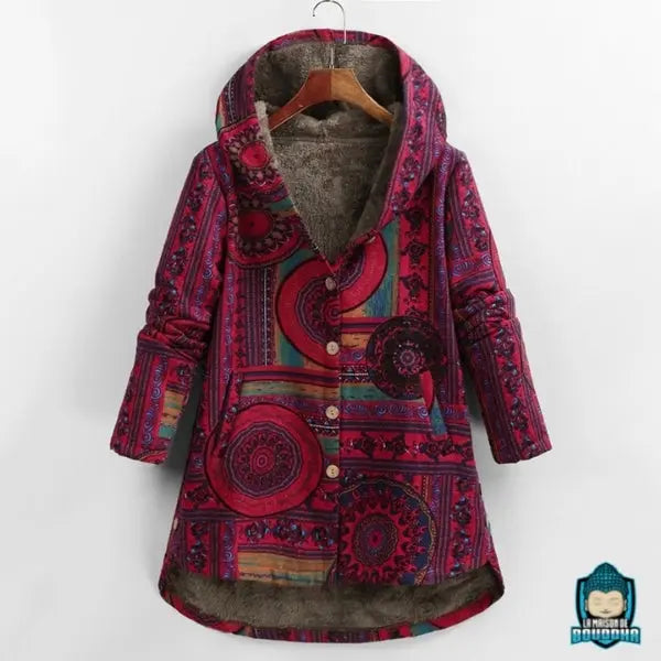 Veste-manteau-femme-hiver-ethnique-coton-polyester-fausse-fourrure-synthetique