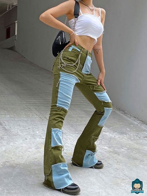 jeans-ethnique-patchwork-vert-et-bleu-ciel-taille-basse-La-Maison-de-Bouddha