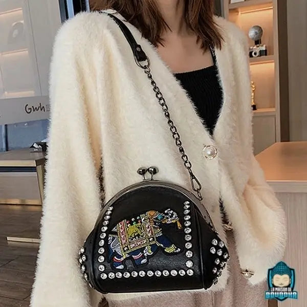 sac à main fermoir porte-monnaie en cuir motif éléphant