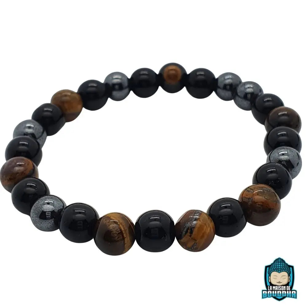 Bracelet Triple Protection en il de Tigre Hématite et Obsidienne Noire  La Maison de Bouddha